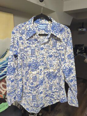 Mens Extra Large Long Sleeve Shirt Hippie Disco Mod Tribal Abstract Dagger XL